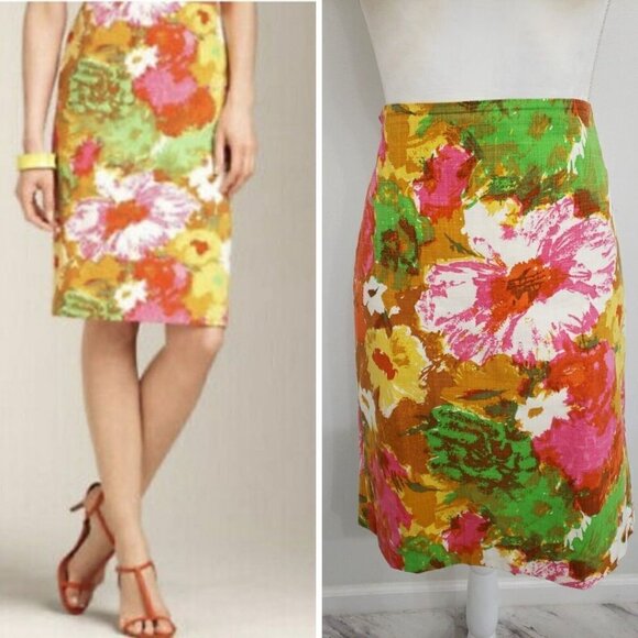 Talbots Straight Multi Color Floral Pencil Skirt Sz 10 Petite - Picture 1 of 6